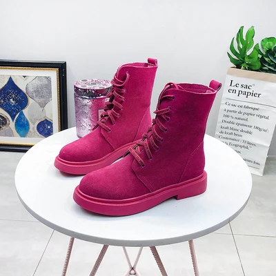 Rose Red Весенняя женская обувь; винтажные Женские повседневные ботинки из коровьей замши с круглым носком в британском стиле; женские Ботинки martin; яркие цвета; OULYYYOGO - Цвет: Rose Red