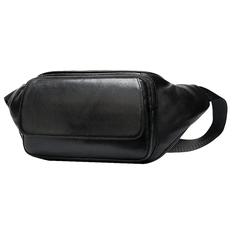 

Genuine Leather Men Waist Bag Cell Phone Bag for the Belt Sac Banana Homme Travel Crossbody Bags Male Fanny Chest Pack Black