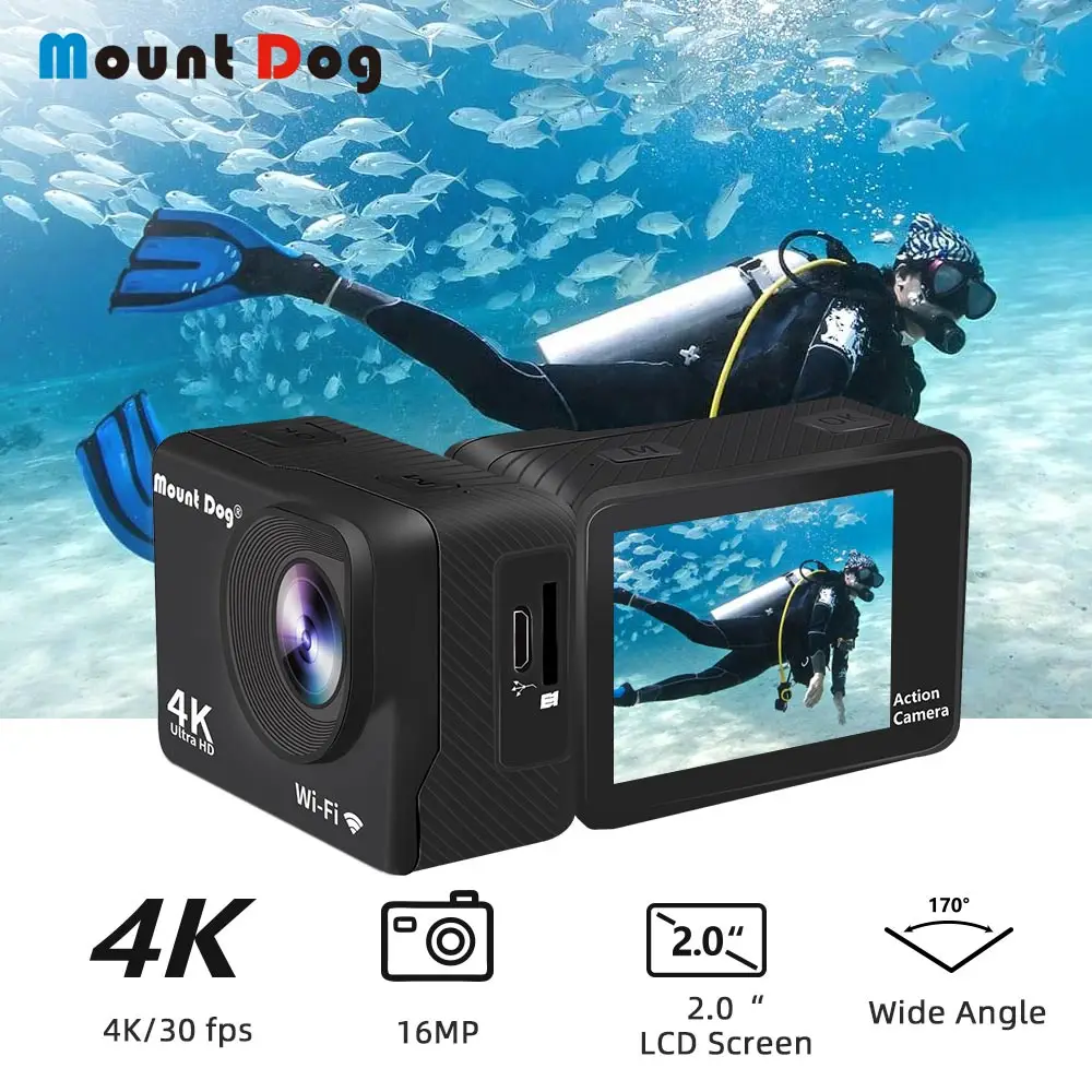Водонепроницаемая Экшн камера Mount Dog Ultra HD 4K с Wi Fi дистанционным управлением