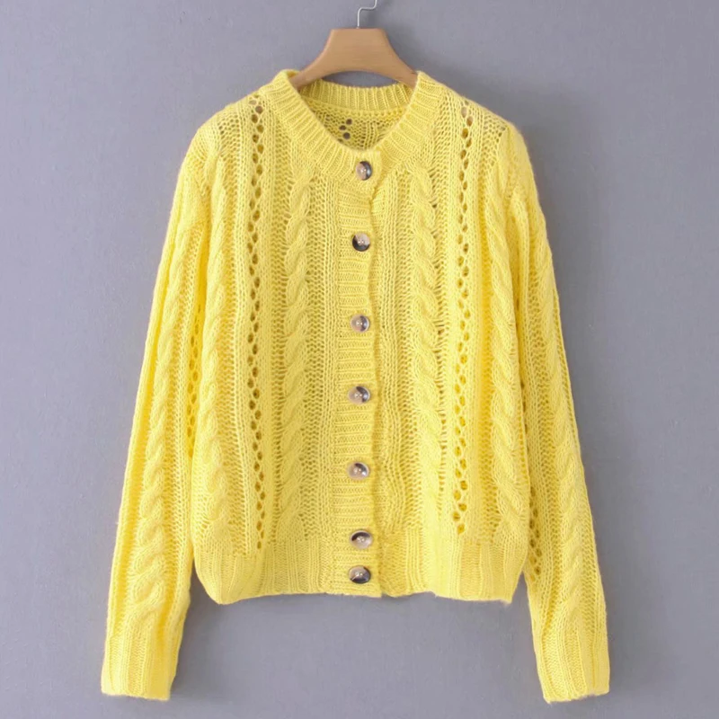 Lavender Hollow Out Crochet Knitted Cardigan Sweater Women Autumn Vintage Sweaters Outwear Elegant Ladies Cozy Cardigan Knitwear