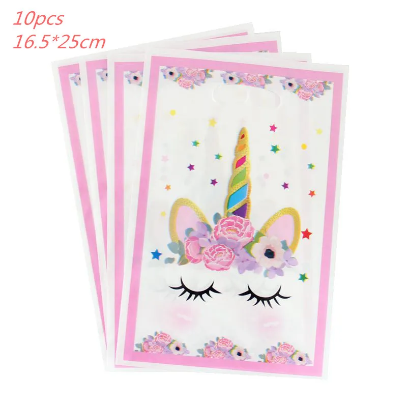 10pcs loot bag 32 дюйма Радуга шара с цифрой Фольга воздушных шаров в форме единорога День рождения Шелковый бант девочка с днем рождения День рождения обруч-украшение для волос в виде короны - Цвет: 10pcs loot bag