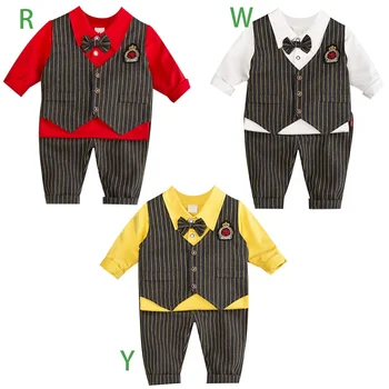 

Baby Boy Girl Striped Long Sleeve Shirt Autumn Casual Children\\'s Sets Striped Vest Trousers Outfits Three-Piece Suit
