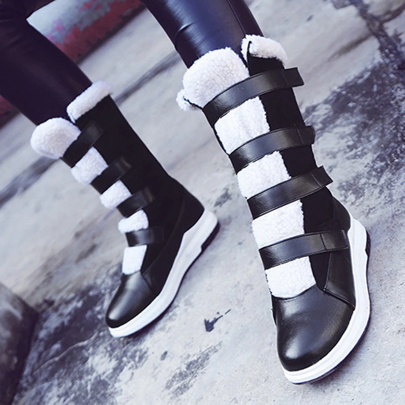 

New 2019 women snow boots fashion hook&loop platform boots warm plush winter shoes non-slip women mid-calf boots size 34-43
