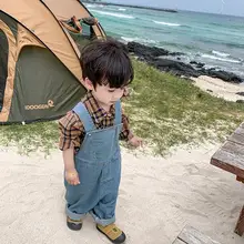 Новинка года,, джинсовые комбинезоны для мальчиков и девочек осенние модные длинные штаны для детей от 1 до 6 лет, HX254