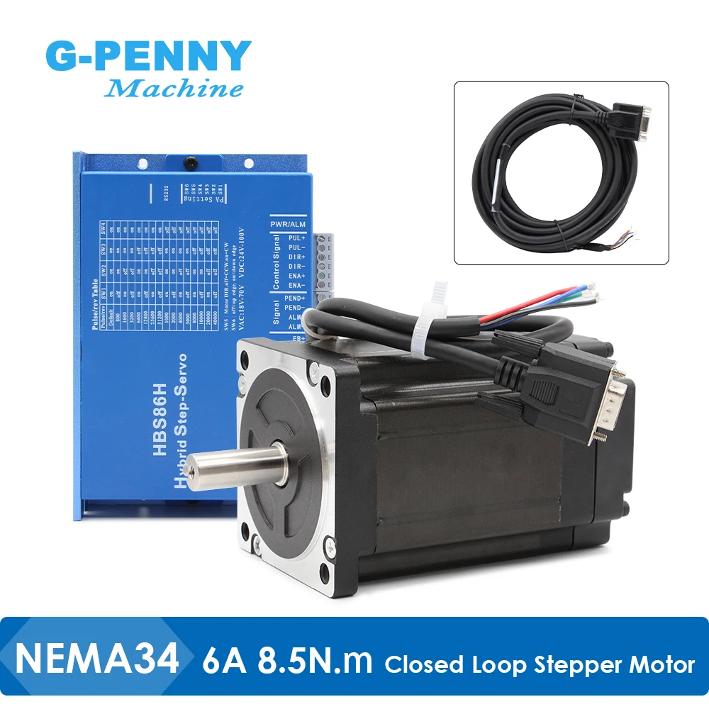 

Комплект шагового двигателя Nema 34 с замкнутым контуром HBS86H + 86HS85N 1200Oz-in, гибридный шаговый Серводвигатель постоянного тока (30-110 В), переменный ток (18-80 в)