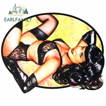 

EARLFAMILY 13cm X 10.1cm for Sexy Lingerie Bettie Page PinUp Girl Latex Gloves Personality Creative Car Stickers Fashion Decal