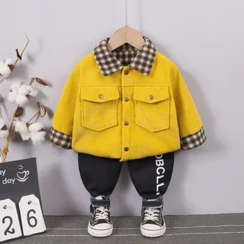 

Autumn Winter Toddler Boys Clothes Warm 1 2 3 4 5 Years Children Outfits Button Tooling Jacket Cotton Infant Kids Clothing