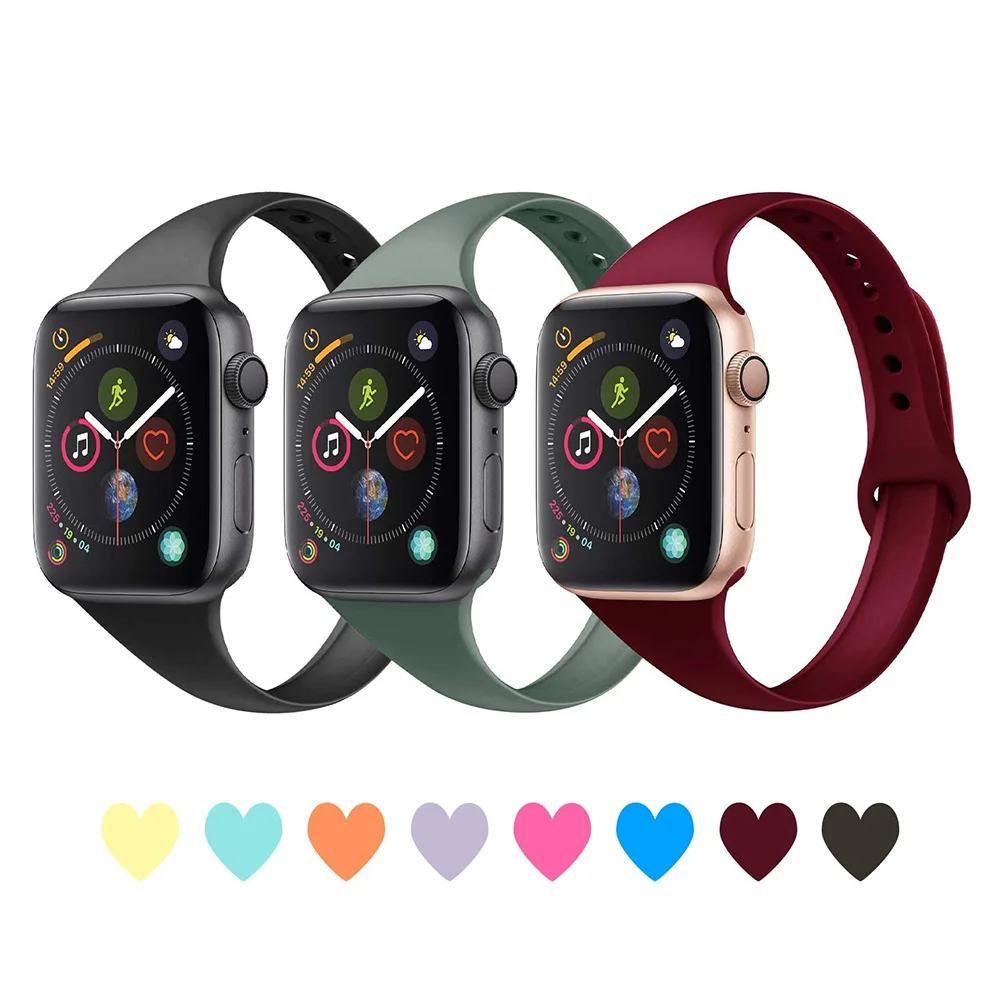 Ремешок силиконовый для Apple watch band 40 мм 44 38 42 тонкий браслет наручных часов correa iWatch