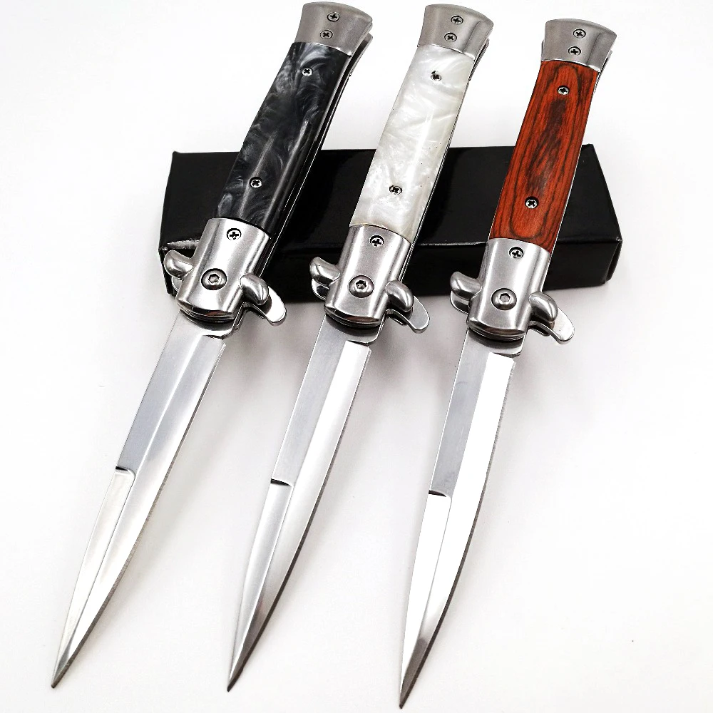 이탈리아 마피아 클래식 도박꾼 점프 나이프, 440C 블레이드 아크릴 핸들 포켓 나이프 육군 캠핑 생존 전술 Res칼