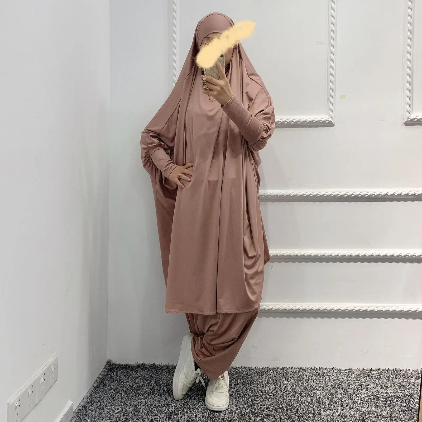 conjunto feminino de vestido hijab calças longas