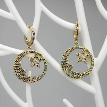 

40mm length 5pair/lot Colorful cubic zirconia micro pave pendant earring,plating cz pendant earring,handmade diy earring jewelry