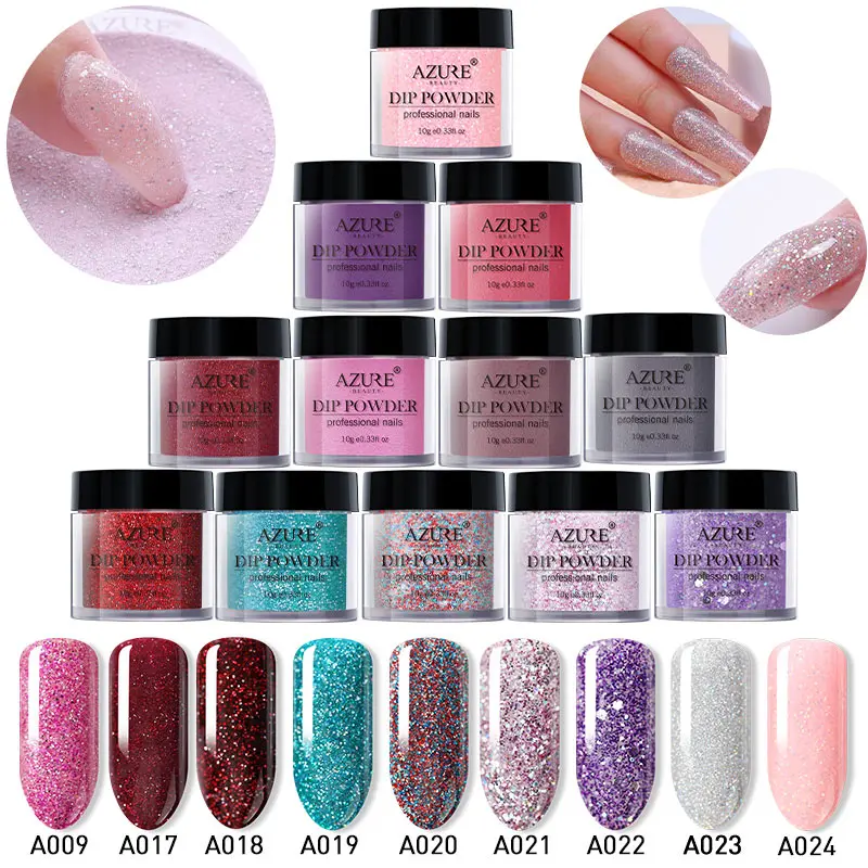 

AZURE BEAUTY Colorful Dipping Powder Nail Art Natural Dry Holographic Powder Gradient Color Glitter Nail Dust Powder