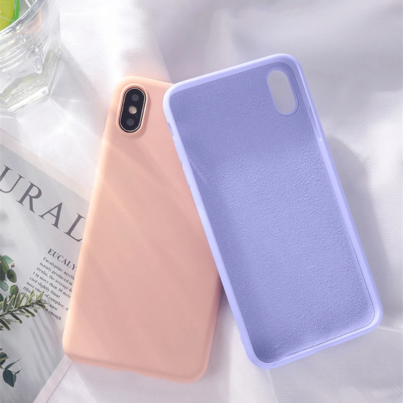 100 шт./лот BRSUANG жидкий силиконовый чехол для iPhone 11Pro Max 11Pro 11 XS MAX X XR 8 из микрофибры внутри ТПУ Матовый противоударный чехол