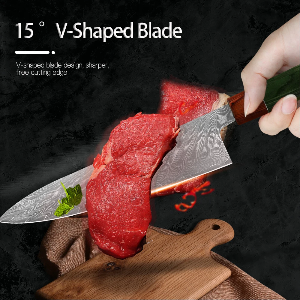 大马士革八角彩木柄方头8寸千羽纹厨师刀详情页_04