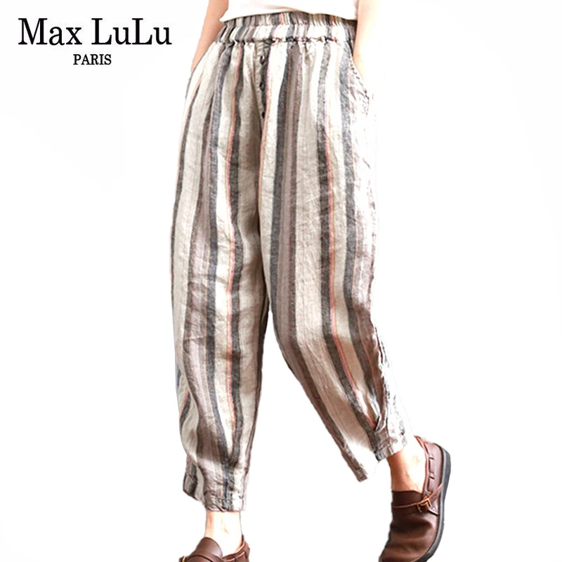 ladies striped linen trousers