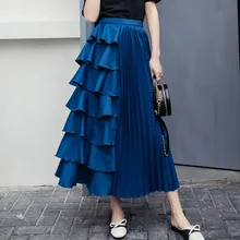 Высокая уличная Лоскутная Женская плиссированная юбка Falda весна осень корейские вечерние длинные юбки Праздничная плиссированная юбка с высокой талией