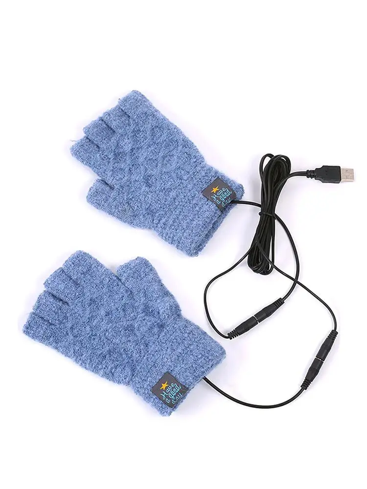 Heated Gloves USB Hand Warmers Winter Warm Half Fingerless Mitten For