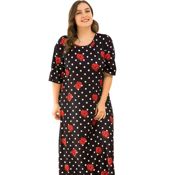 

Plus size homewear fat ladies short-sleeved floral casual plus size loose mid-length nightdress