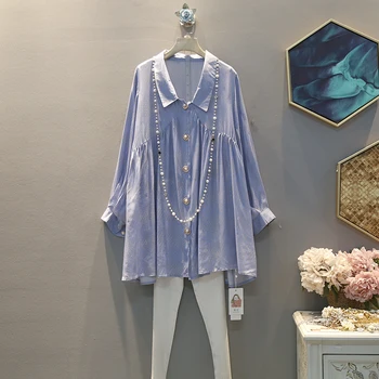 

[EWQ] 2020 Spring Summer New Pattern Lapel Long Sleeve Dot Print Patchwork Single Breasted High Street Shirt Dress Women AK45712