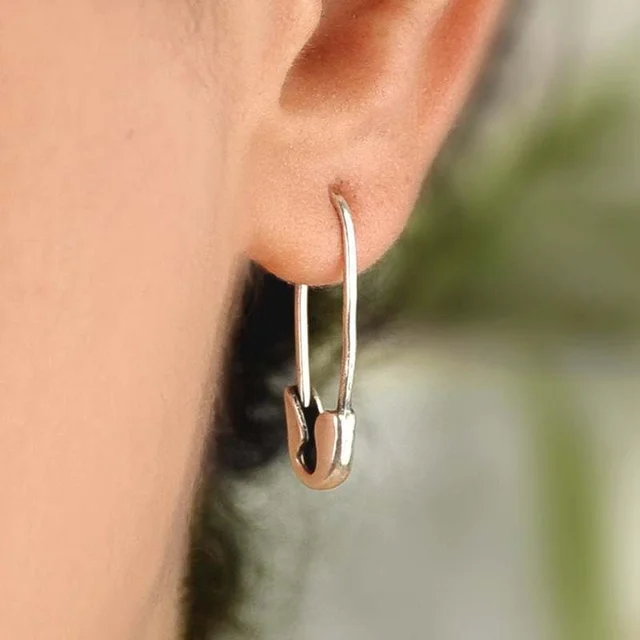 Punk Pin Earrings Unique Design Paperclip Safety Steel Stud Fashion Silver  Drop Earrings Elegant Women Man Rock Piercing 1PC