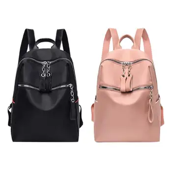 

Solid Color Backpack Women Large Capacity Zip Handbag Oxford Cloth Knapsack Students Shoulder Bag High Quality Dropshipping