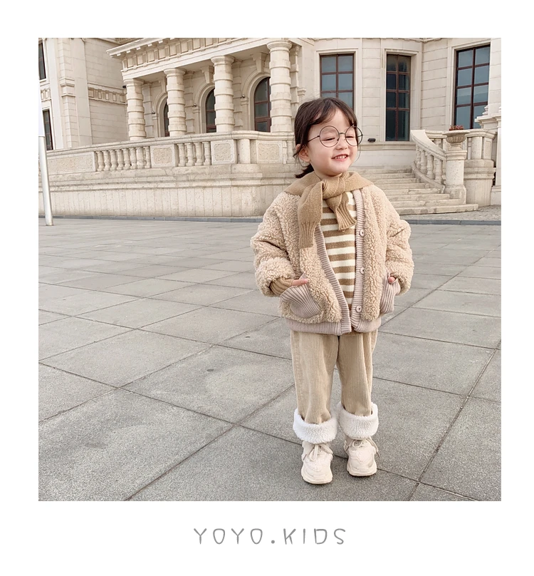 Коллекция года, новое зимнее утепленное пальто с v-образным вырезом для маленьких девочек детское шерстяное однотонное милое пальто с карманами одежда для детей