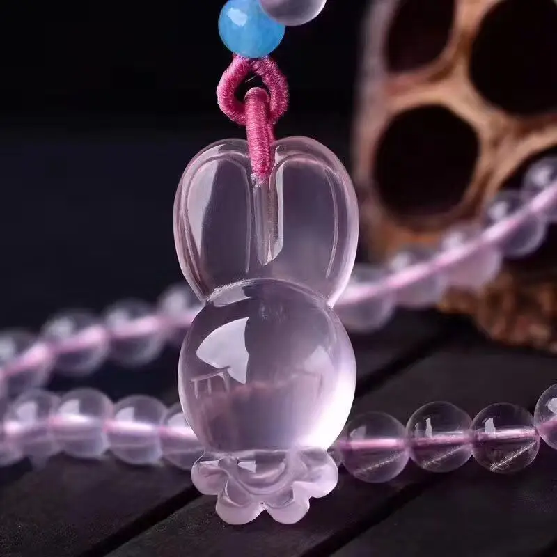

Genuine Natural Rose Quartz Star Light Pendant Star Light 42x22x9mm For Women Rabbit Mozambique Love Gift Crystal Pendant AAAAA