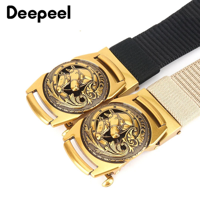 Deepeel 1 шт. 3,4*120 см Модный мужской кожаный ремень из сплава с автоматической пряжкой, нейлоновый пояс для отдыха на открытом воздухе, подарки для мужчин