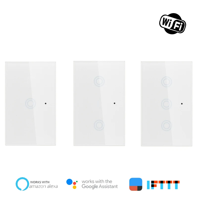 

Wifi Smart Light Switch US Glass Screen Touch Panel Voice Control Wireless Wall Switch work with Alexa Echo Google Home