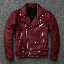Мужская одежда из овечьей шкуры короткий металлический декор Куртки из натуральной кожи весна и осень ретро красный мотоциклетное пальто