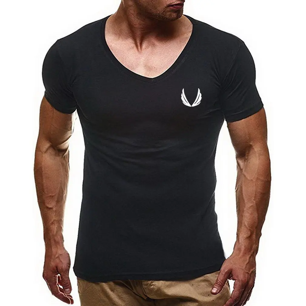 Мужская летняя новая футболка с v образным вырезом и коротким рукавом мужская