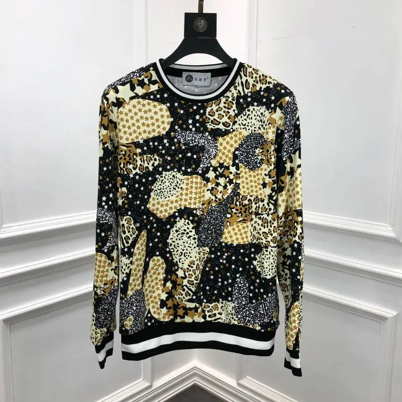 Осень 19fw Новая модная брендовая Толстовка пуловер+ брюки известный длинный рукав Леопардовый принт звезды для мужчин костюмы