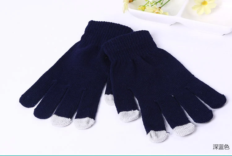 Женские и мужские зимние перчатки с сенсорным экраном, зимние теплые перчатки для пальцев, одноцветные теплые перчатки для рук, трикотажные перчатки, эластичные варежки