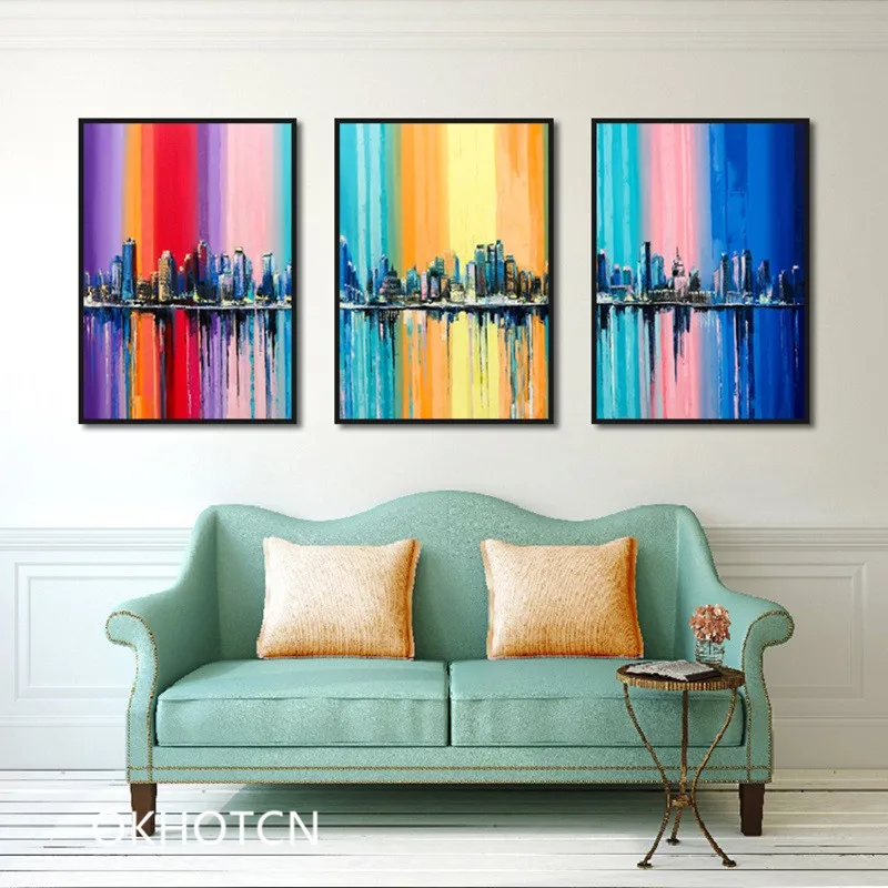 Modern Colourful City Building Wall Art Canvas Hd Print Artistic