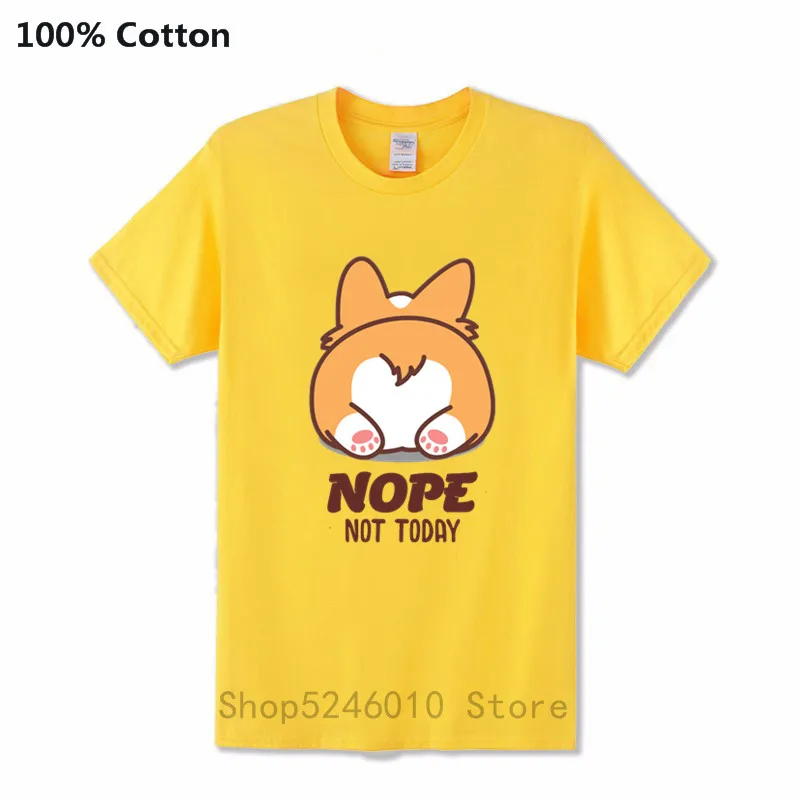 Nope Not Today Dog Print Tee Shirt Corgi Butt Lover Gifts T-Shirt For Men Summer Casual Tops Harajuku Funny Tshirt Hipster | Мужская
