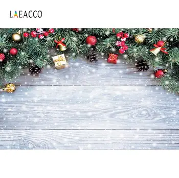 

Christmas Background For Photography Gray Wood Planks Winter Shiny Snowflake Pine Cone Gift Party Child Photo Backdrop Photocall