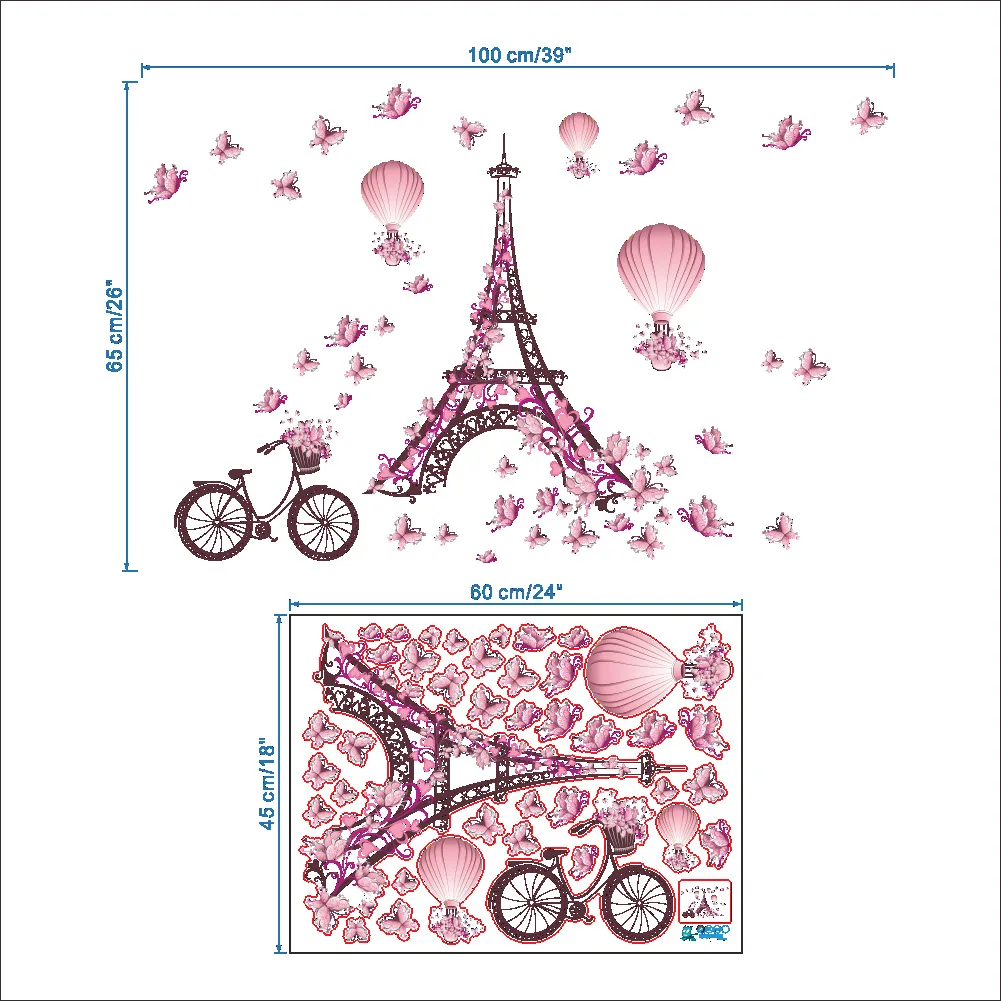 Романтическая парная башня, ПВХ наклейки на стену для детской комнаты, домашние наклейки для гостиной, спальни, декоративный плакат - Цвет: 60X45cm