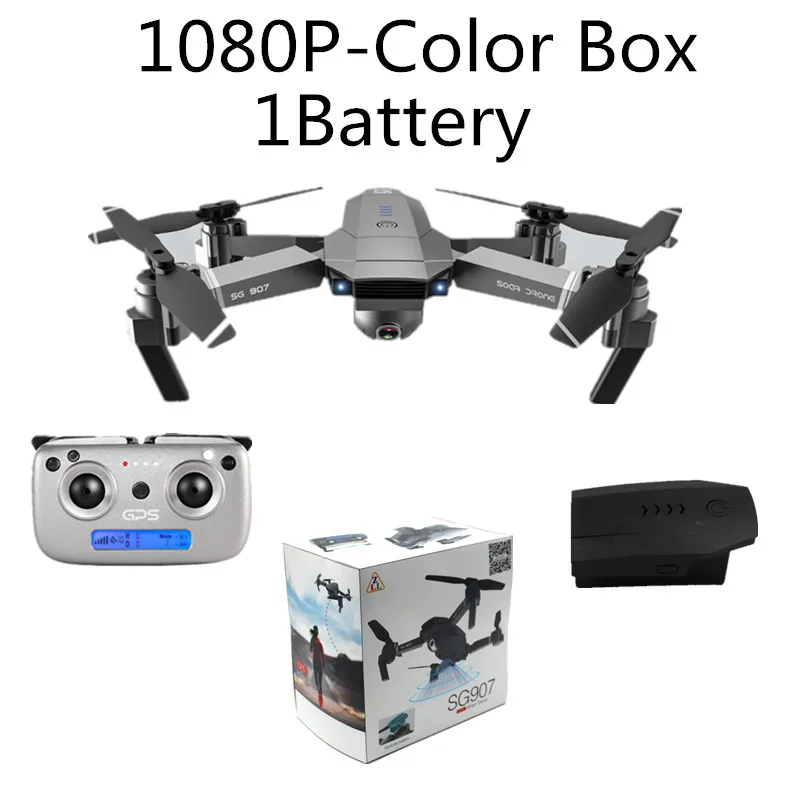 Дрон 4k SG907 Дрон gps с 4K HD двойной камерой Широкий угол 5G wifi FPV RC Квадрокоптер складной Дрон Профессиональный gps следуй за мной - Color: 1080P-1B-ColorBox