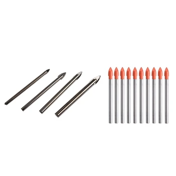 

10 Pcs 6MM Glass and Tile Drill Bits Set Carbide Drilling Tool & 4 Pcs Glass Drill Metal Ceramic Tile Drill Bits, 4/25 Inch To 2