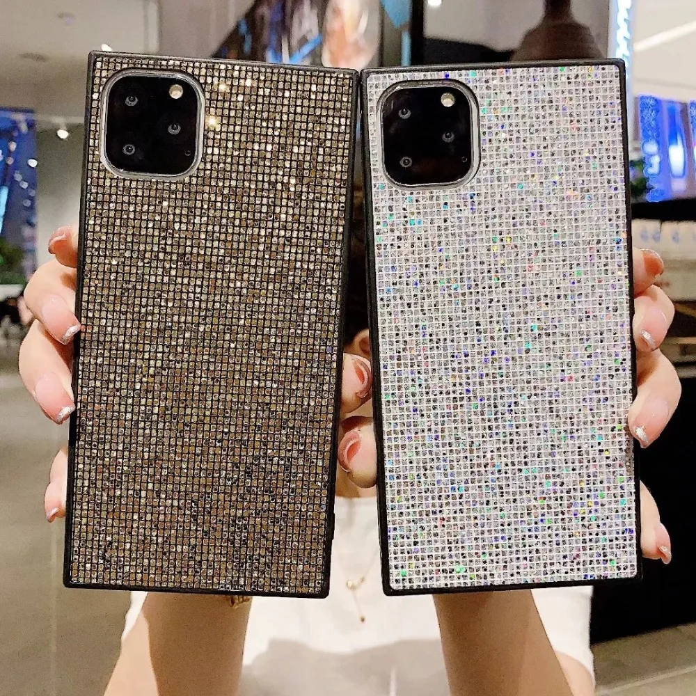 Роскошный модный дизайн квадратной коробки, блестящий чехол для iPhone 11 Pro Max XS Max XR X 8 7 Plus