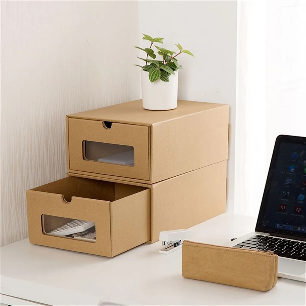 Утолщенная коробка из крафт-картона, прозрачный ящик для обуви, коробка для хранения, компактный органайзер, контейнер, коробка# Y5