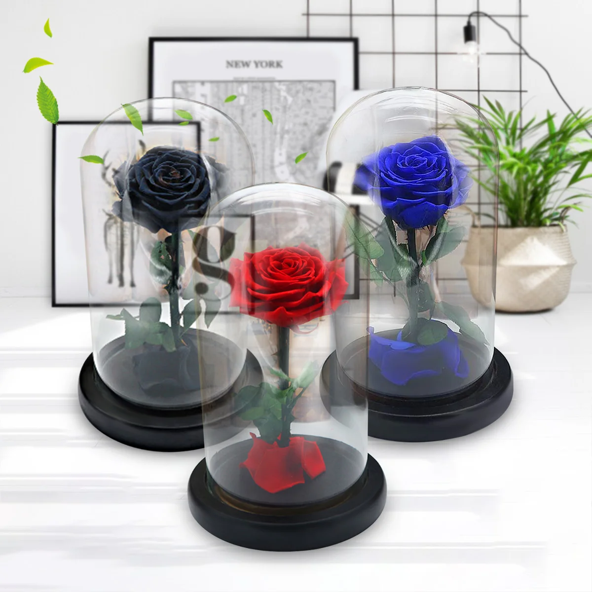 Красный/синий/черный Forever Rose Flower бессмертная Роза День святого Валентина подарки Красавица и Чудовище вечная красная роза в стеклянном светодиодный свет