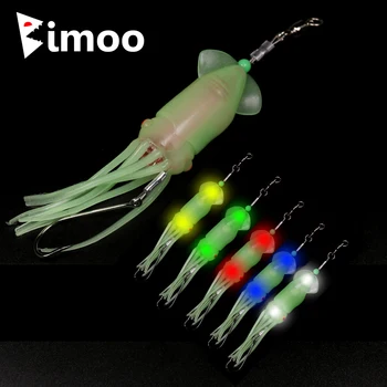 

Bimoo 1PC 12cm Luminous squid Saltwater Fishing Lure LED Light Double Temptation Soft Sea Fishing Bait with Hook White Red etc.