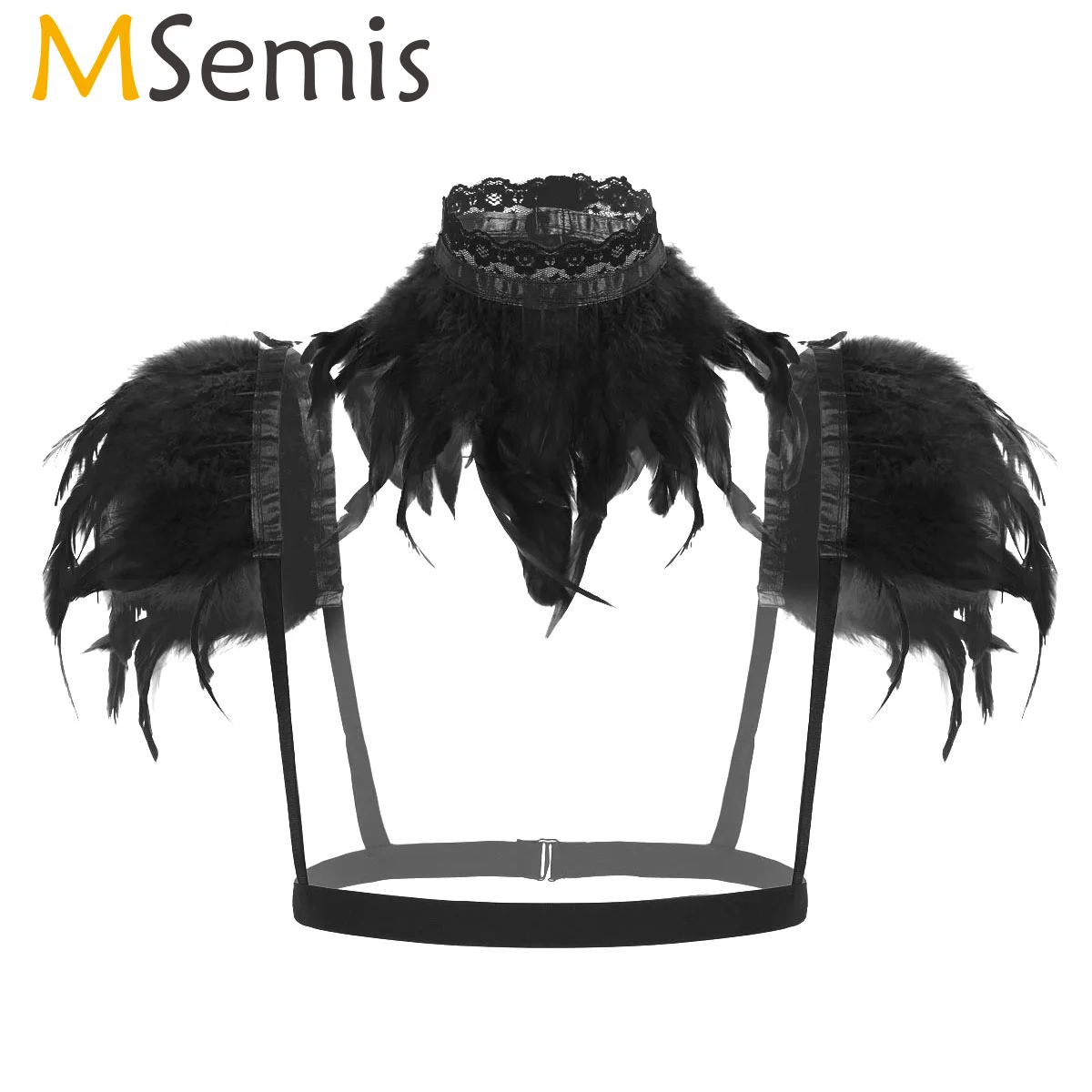 MSemis 2 шт. женский Болеро платок готический, викторианской эпохи натуральный перо фиксатор для плеча накидка с кружевным подолом воротник Хэллоуин костюм вечерние