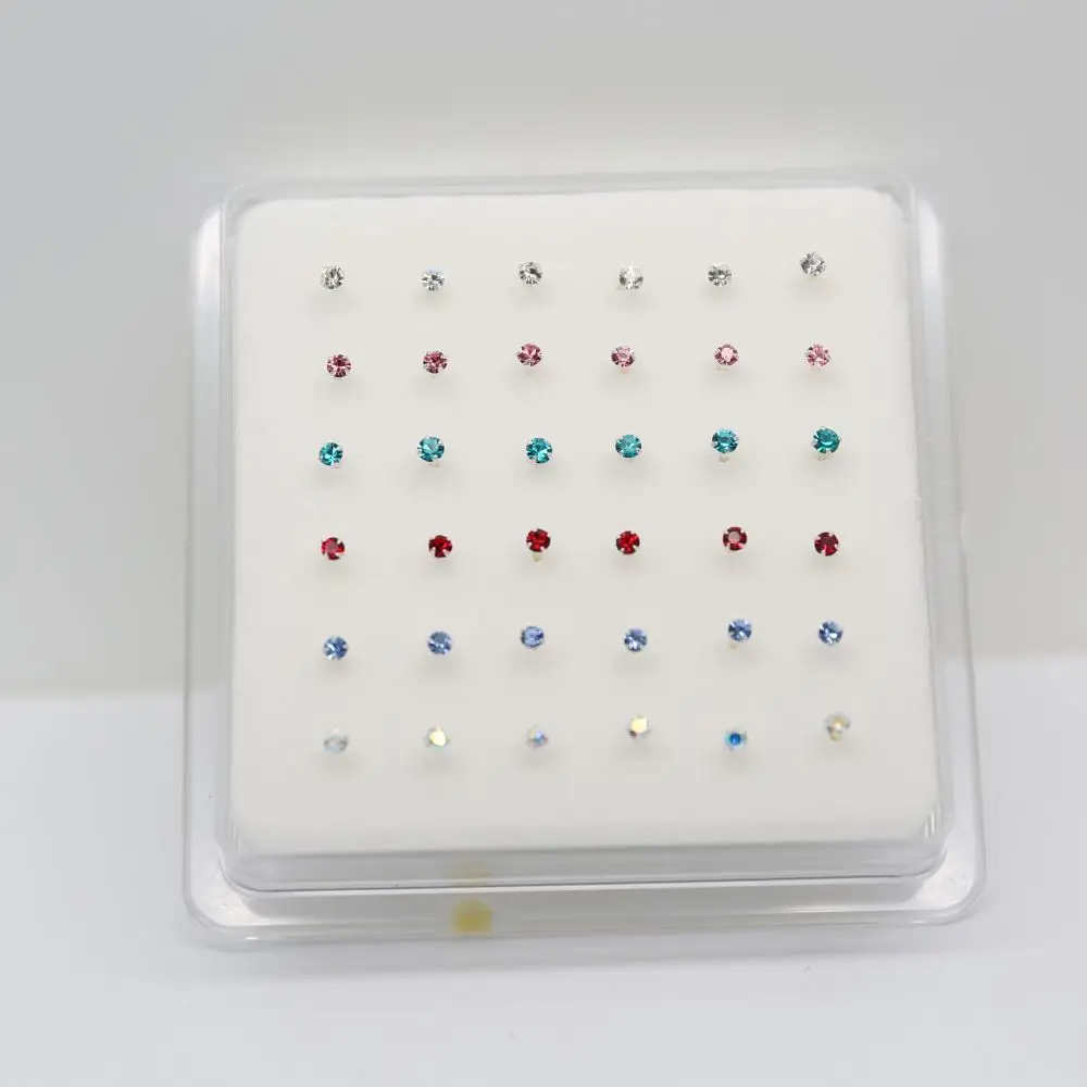 

36Pcs/Box 925 Sterling Silver 1.8mm Claw Set Multi Color Nose Stud Piercing Jewelry Pircing Nariz Percing Nez Bijoux De Corps