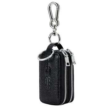 

Leather Crocodile Pattern Key Ring Car Key Wallet Large Capacity Storage Bag Key Bag Double Zipper Without Window