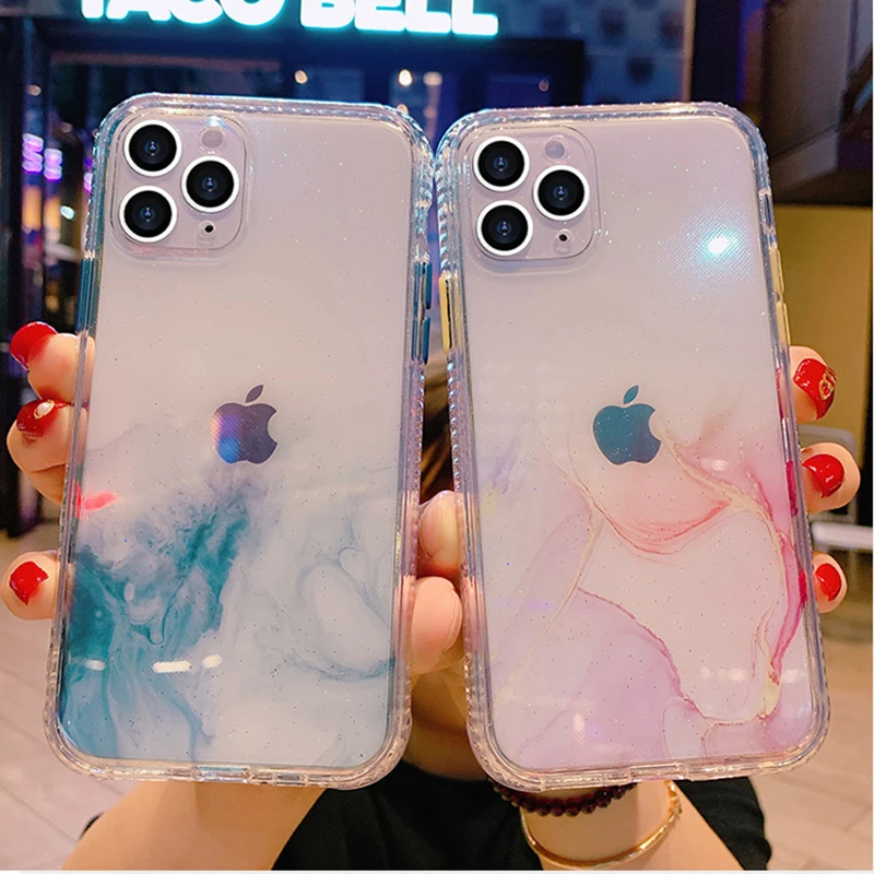 iphone 11 Pro Max clear case Gradient Marble Glitter Phone Case For iPhone 12 13 11 Pro Max XR XS Max X 7 8 Plus SE 2020 Bumper Shockproof Clear Back Cover iphone 11 Pro Max phone case