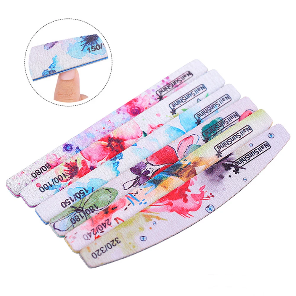 

6pcs/set Nail File Flower Printed Nail Buffer Block Lime a ongle Sanding Washable File Sandpaper Buffers Nail Art Manicure Tool