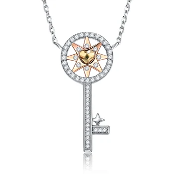 

Love Heart Key Necklace LEKANI Crystals From Swarovski Pendant Necklace for Women Birthday Valentine's Day Gifts Fine Jewelry