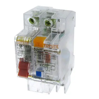 Прозрачный AC 230V 400V 25A 1P+ N выключатель утечки